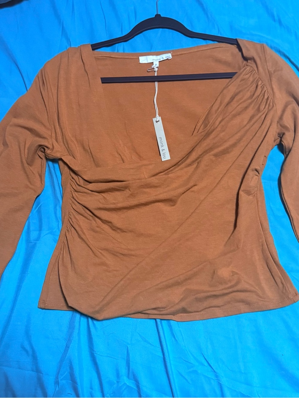 NWT  Monk & Lou Women's Rust Brown Long Sleeve Wrap style Top